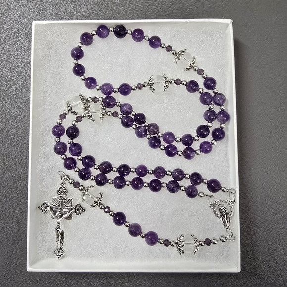 Large One Of A Kind Hand Crafted Rosary Made With Amethyst And Quartz - Picture 3 of 3